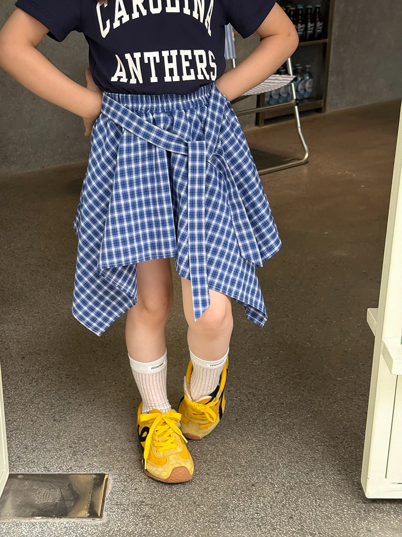 【现货已开价】女童潮酷不规则街舞短裙休闲格子衬衫半身裙25D181