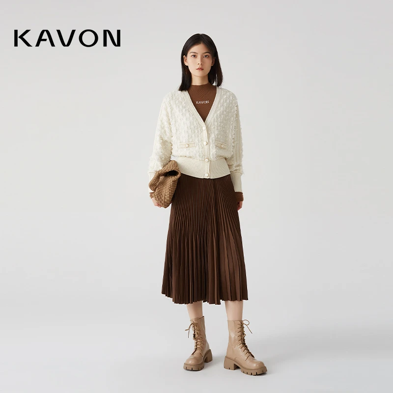 【妍妍专属】小香风绒面蝙蝠造型V领罗纹纽扣长袖女毛衫KL3M598TE