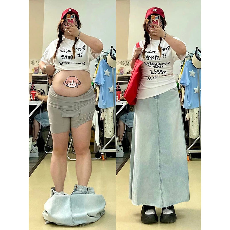 特大码复古牛仔半身裙女秋季新款中长裙梨形身材胖mm显瘦a字裙子