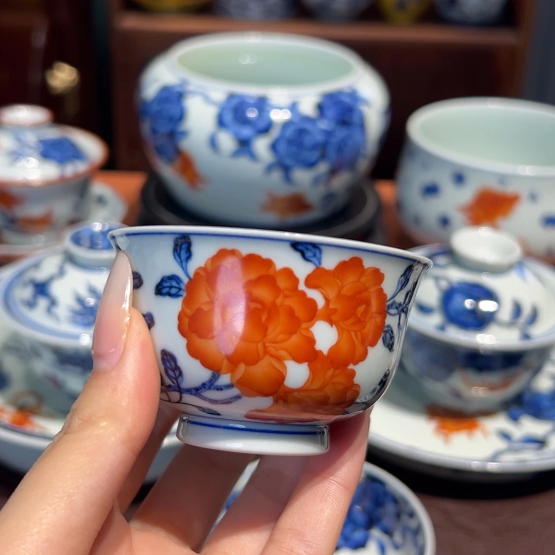 青花雯华堂手绘杯杯