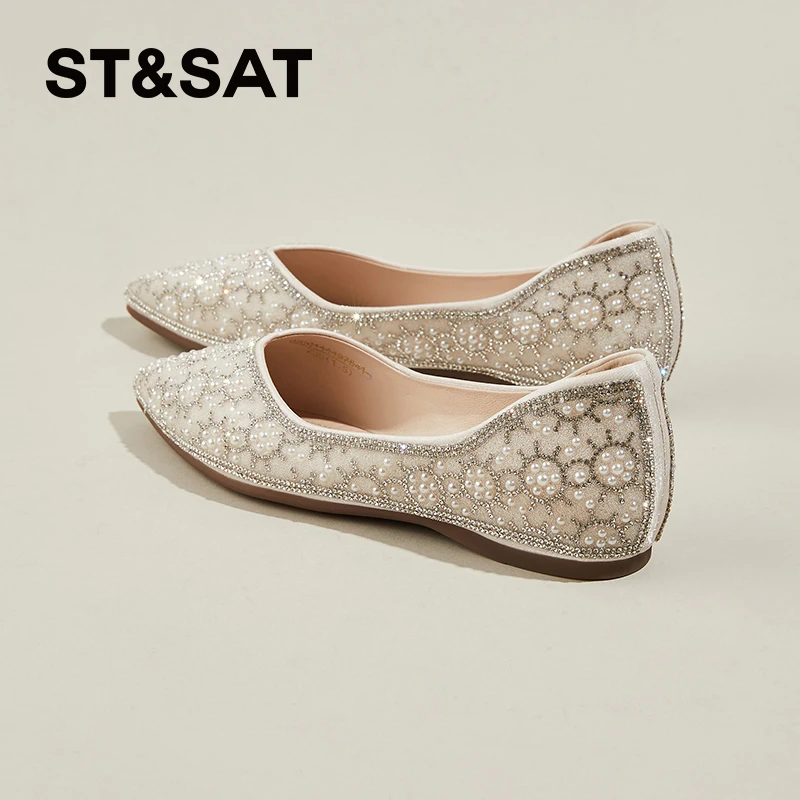 星期六水钻尖头仙女鞋2025年春季新款时尚浅口单鞋百搭平底温柔鞋