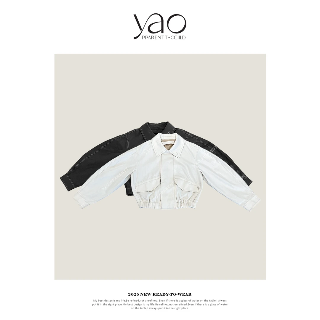 YAO PPARENTT-CCIILDpolo领时髦简约短款工装长袖夹克外套Y3028