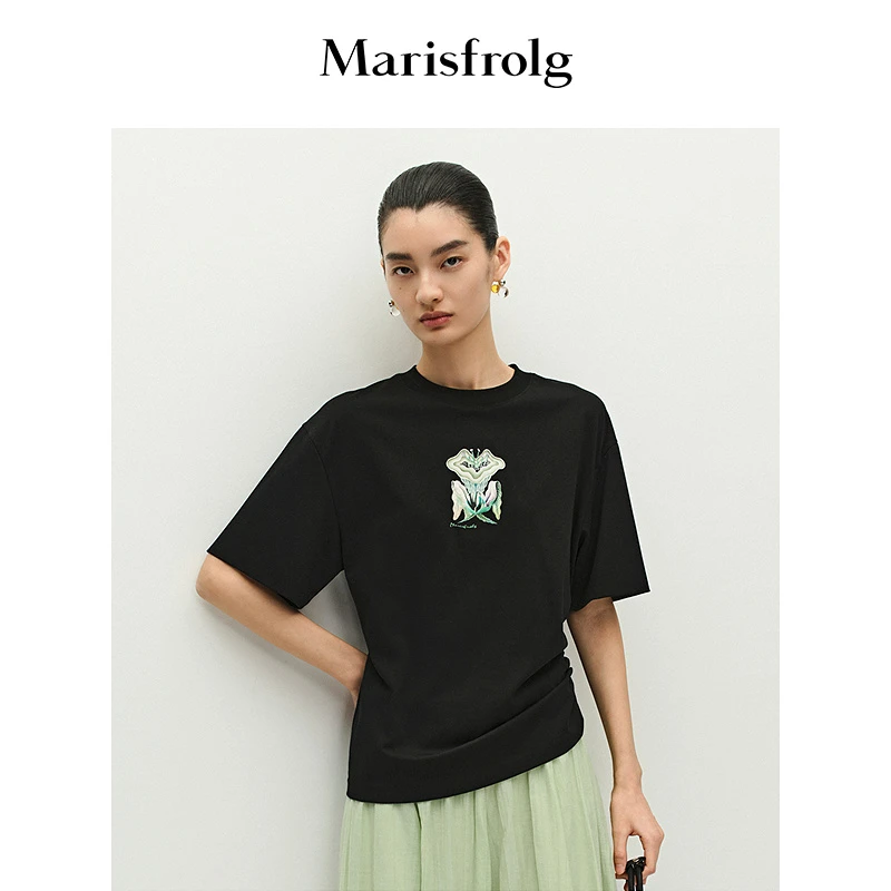 Marisfrolg玛丝菲尔时尚休闲百搭复古宽松设计感春夏T恤A1FZ22547
