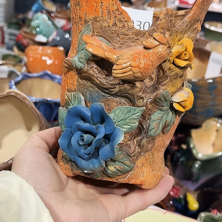 瓷片花盆多肉植物艺术品