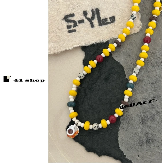 铜合金树脂项链 A402多巴胺系列黄色串珠咖啡杯项链