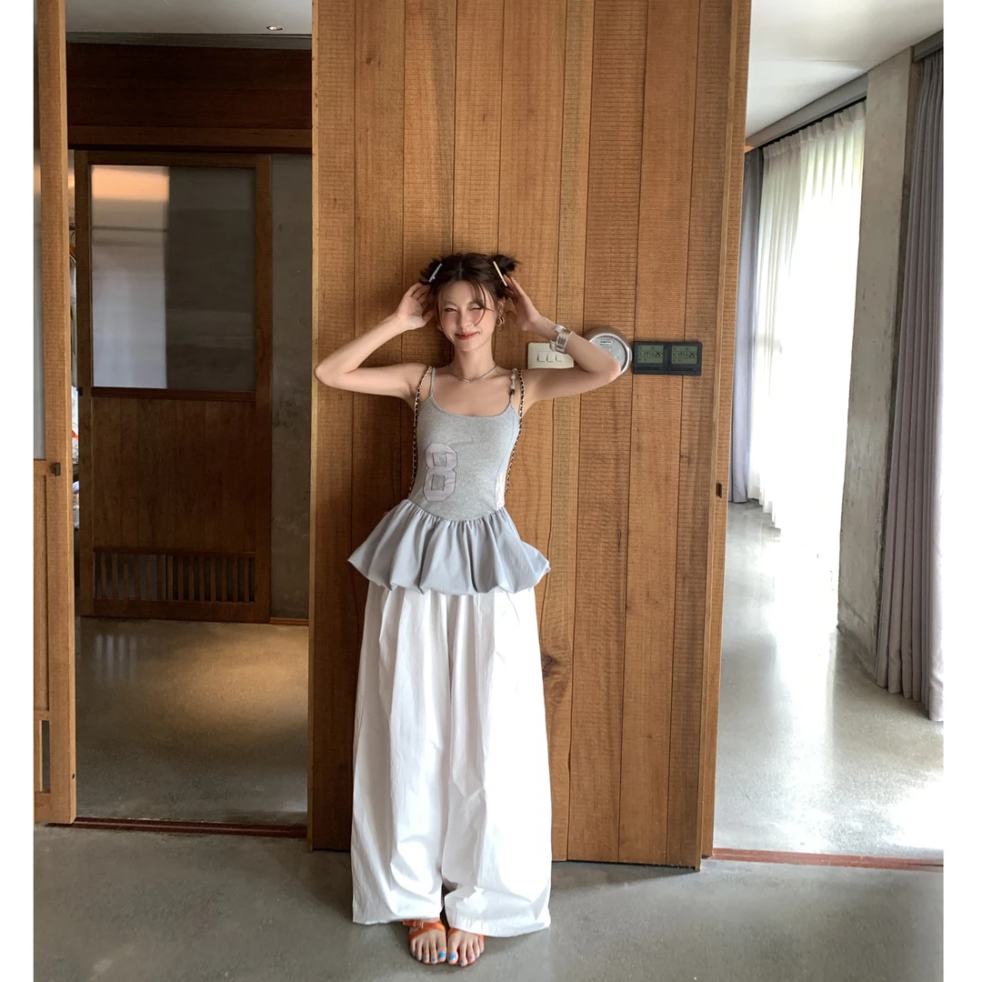 【呼吸裤】白色直筒阔腿裤拖地长裤4339