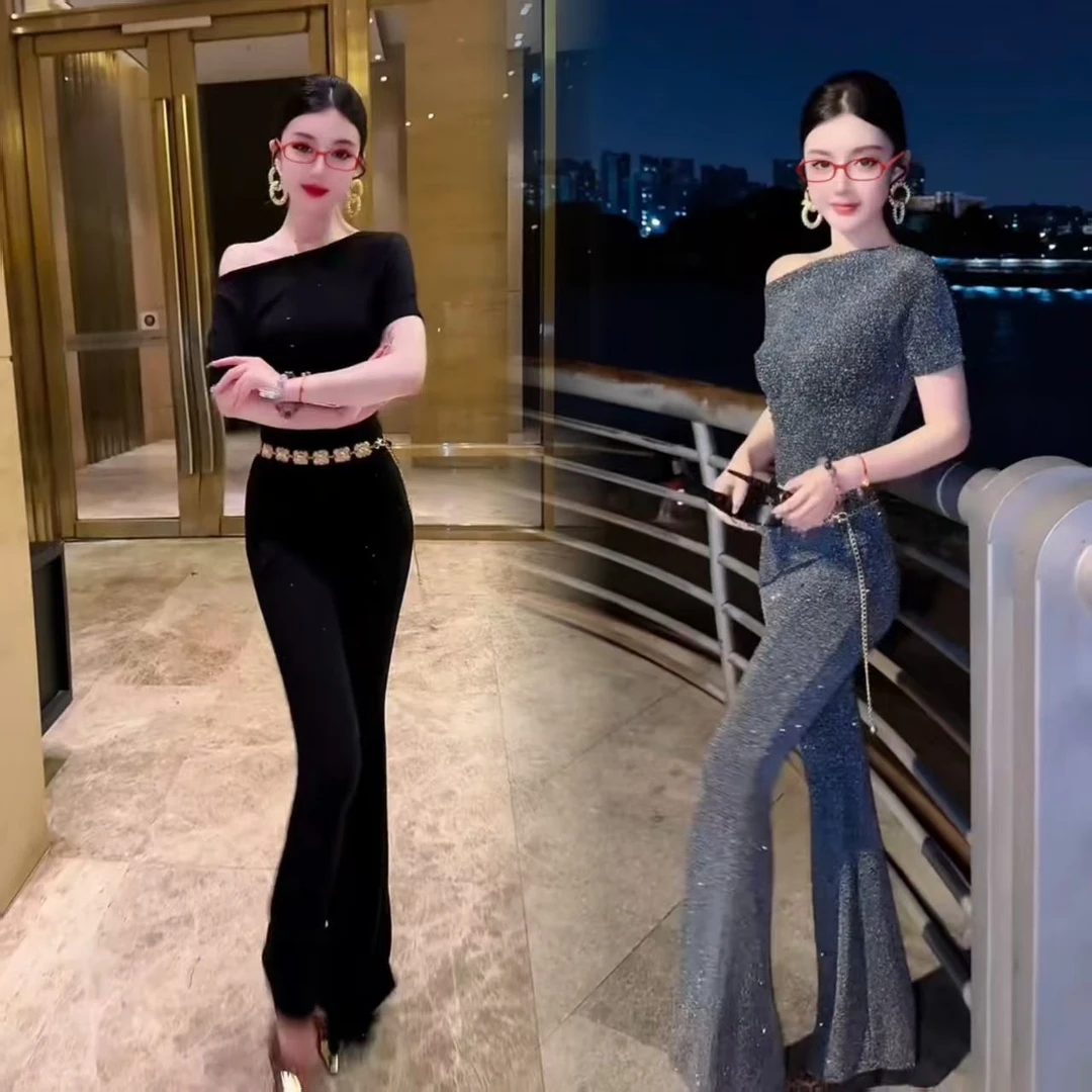 715夏季网红爆款时尚显气质瘦高级感名媛风轻奢设计女上衣+裤子