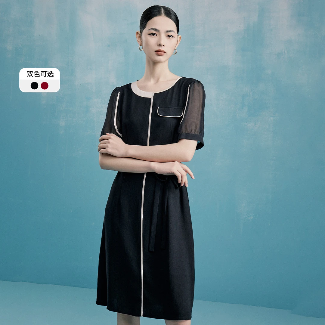 【粉丝专属】高级感拼接圆领拉链撞色简约设计感连衣裙VDS562DRX0