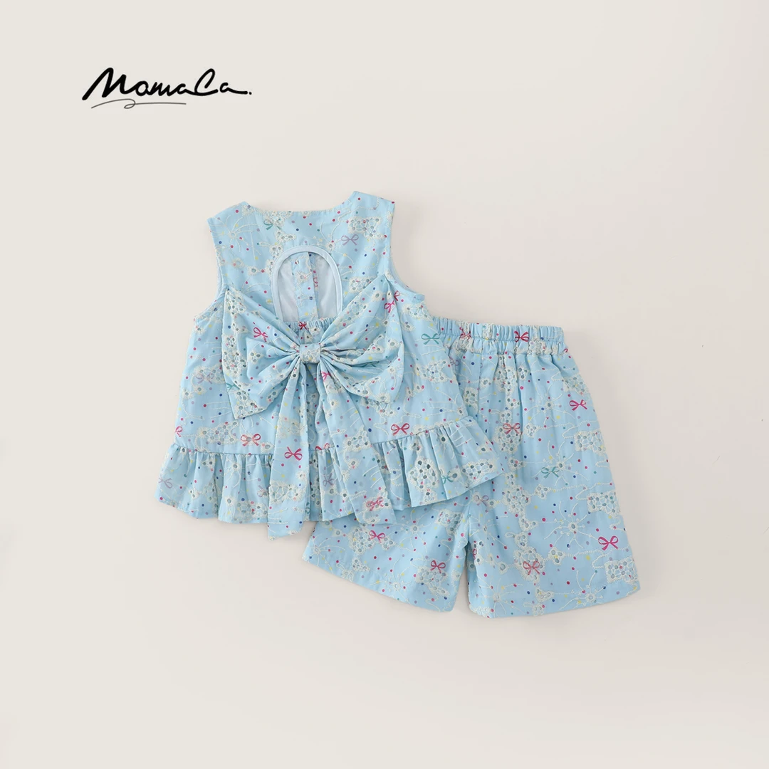 MOMOCO夏季2025新款克莱因蓝镂空蝴蝶五分裤休闲套装77630578165