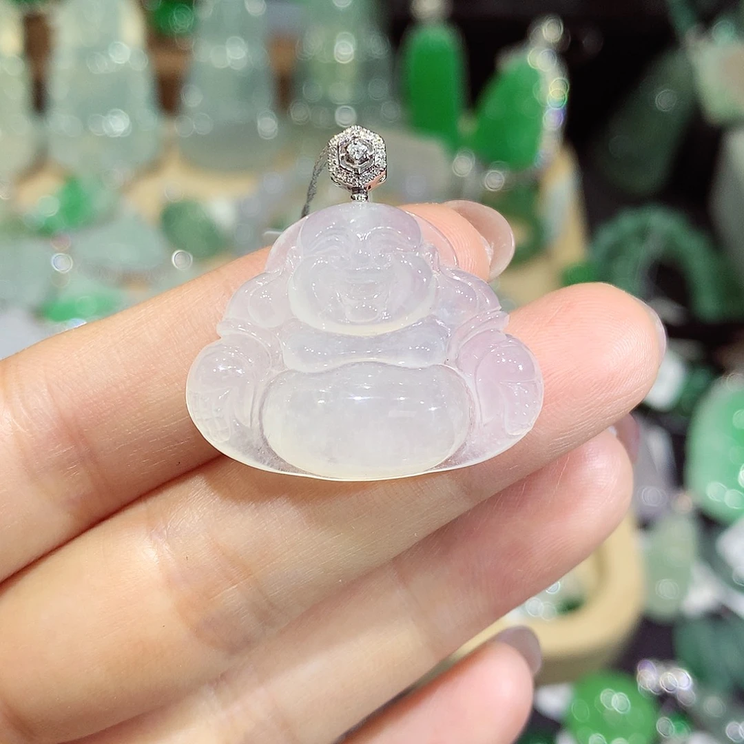 颈饰18K金镶嵌翡翠佛