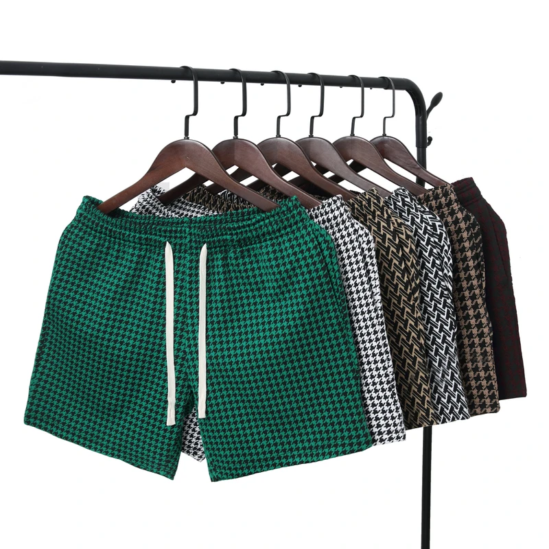 不过膝潮牌时尚提花四分短裤男士夏季3分4分潮流千鸟格三分休闲裤