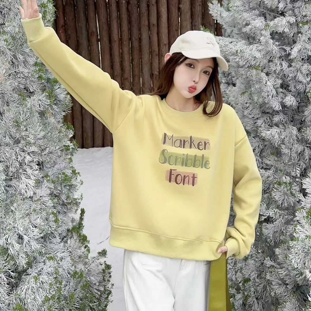 1604 韩版美式复古卫衣圆领套头百搭休闲上衣