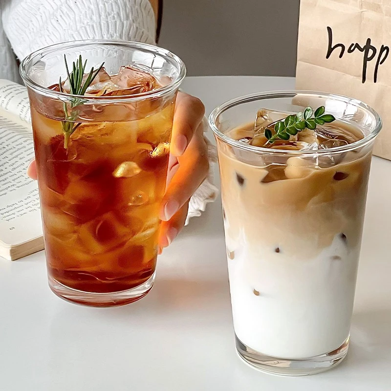 ins咖啡店同款透明玻璃杯咖啡冷饮杯简约水杯气泡水杯果汁杯玻璃