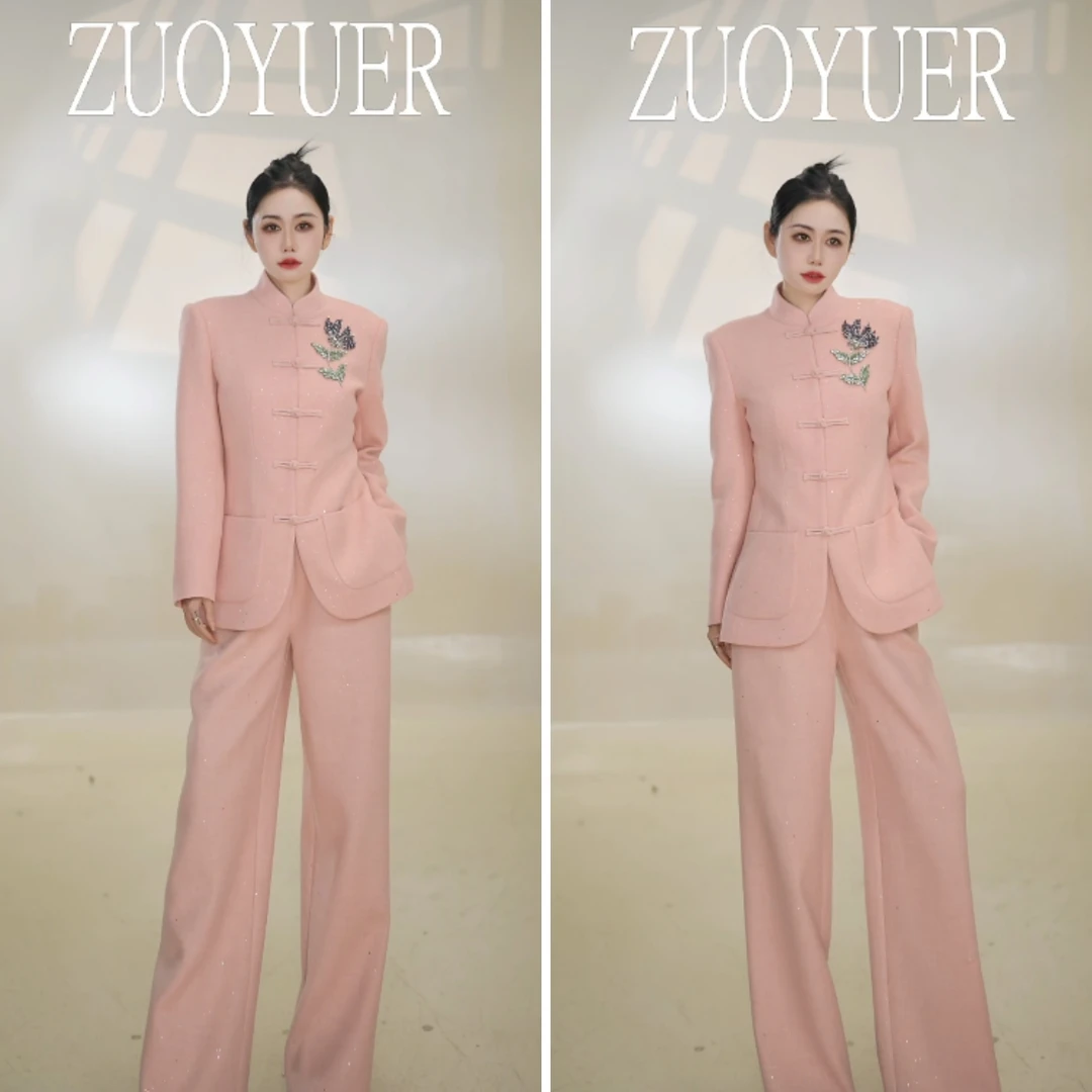 【Z.YE】冬季刺绣厚款新中式风西装轻职风中高腰时尚套装