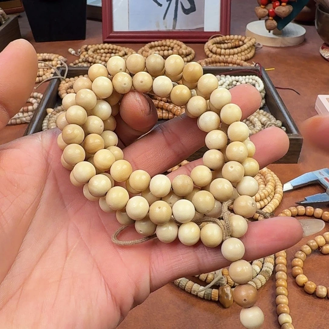 手串菩提根/象牙果龙脊菩提圆珠9带月瑕疵长串