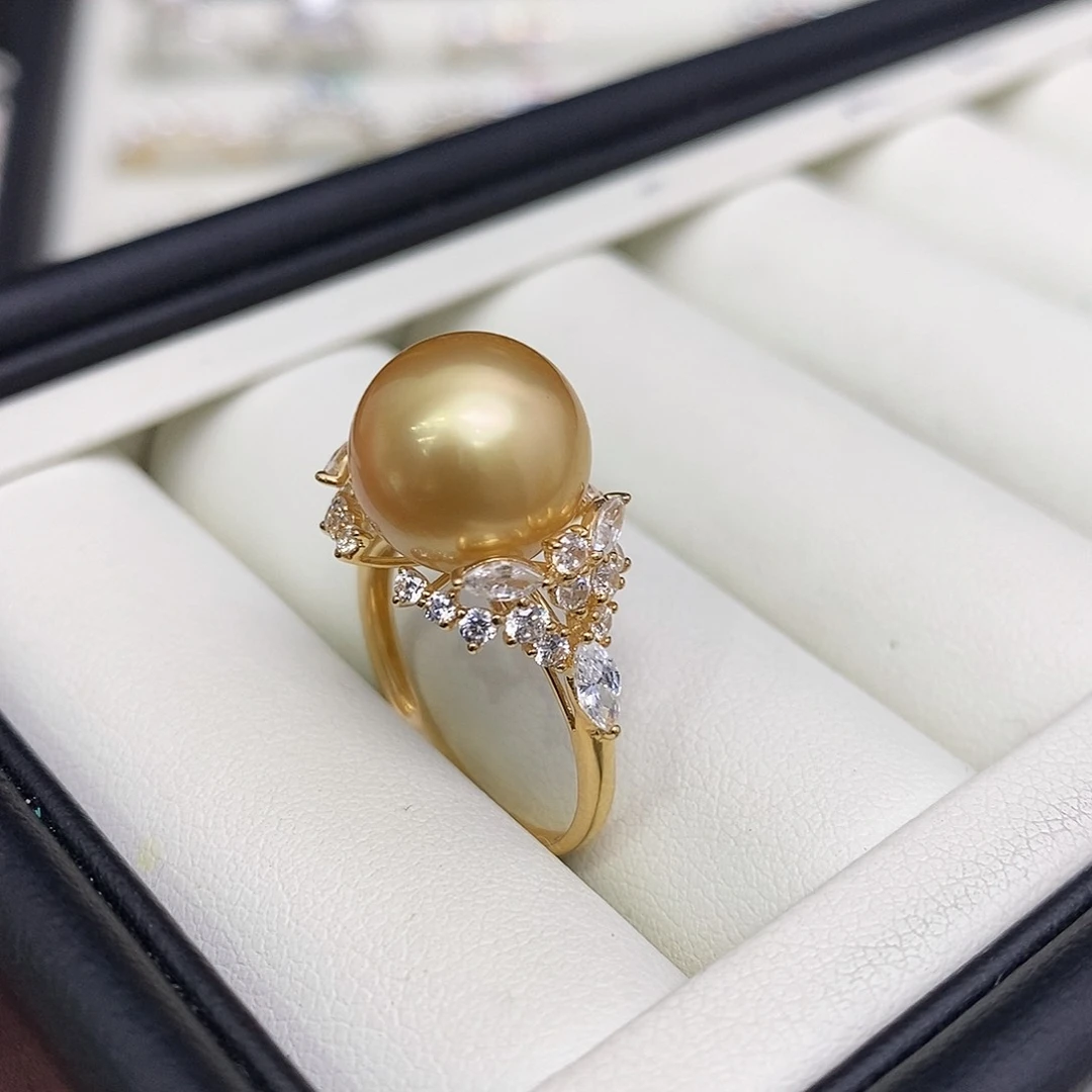 海水珍珠戒圈18K金镶嵌雨****～11-12mm