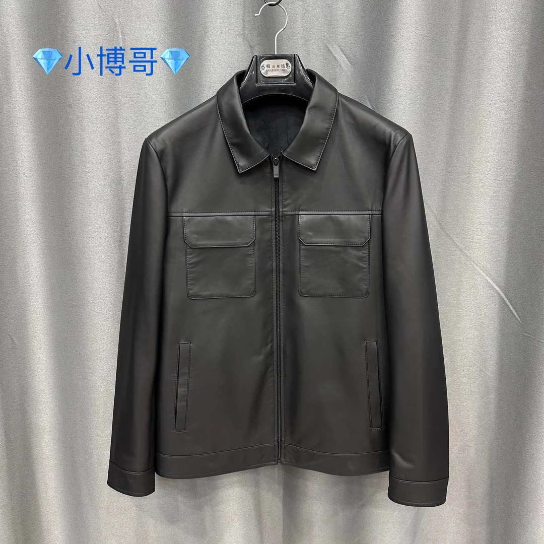 雷总同款男士真皮绵羊皮翻领休闲皮衣外套时尚百搭