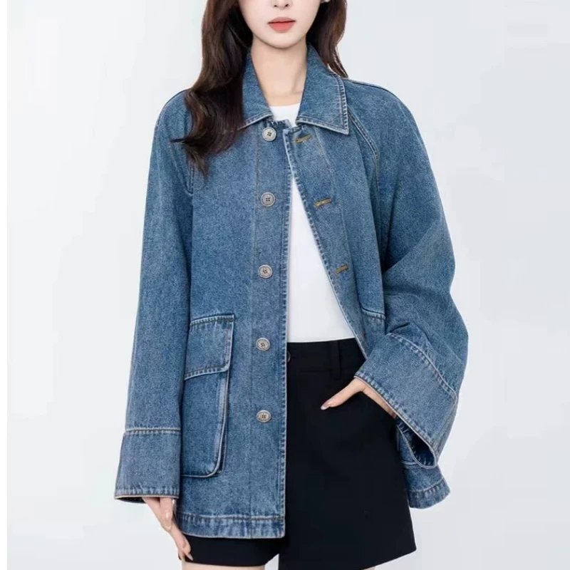 {专柜}商场同款2025新款百搭宽松口袋工装风牛仔外套女5400896