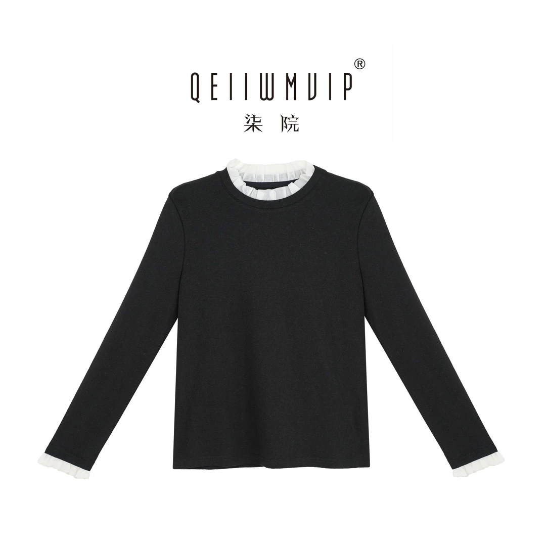 QEIIWMVIP/柒院冬季时尚洋气花边立领木耳边长袖打底上衣5023