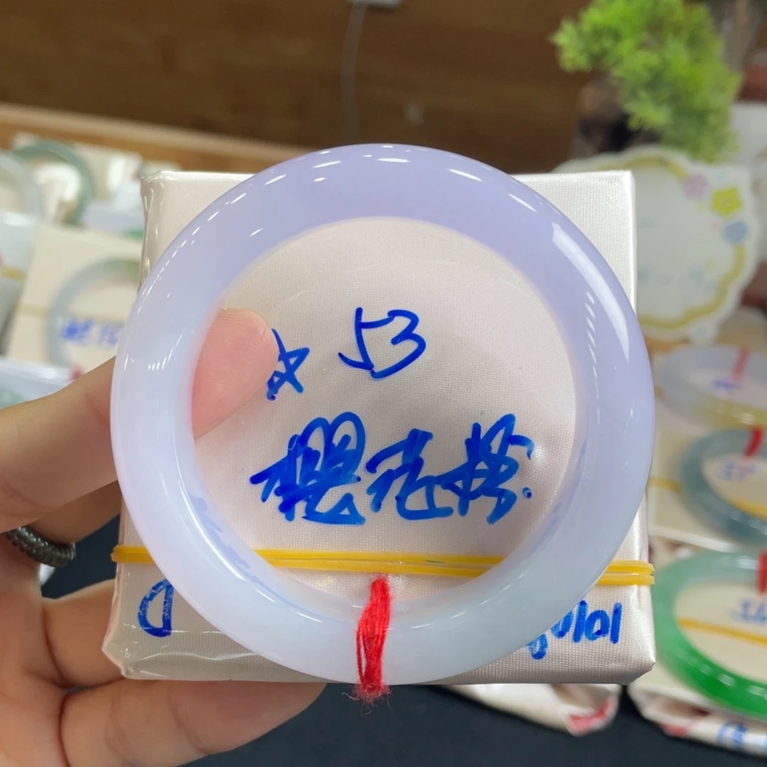翡翠未镶嵌手镯5号 53正圈 条宽肉厚 樱花粉