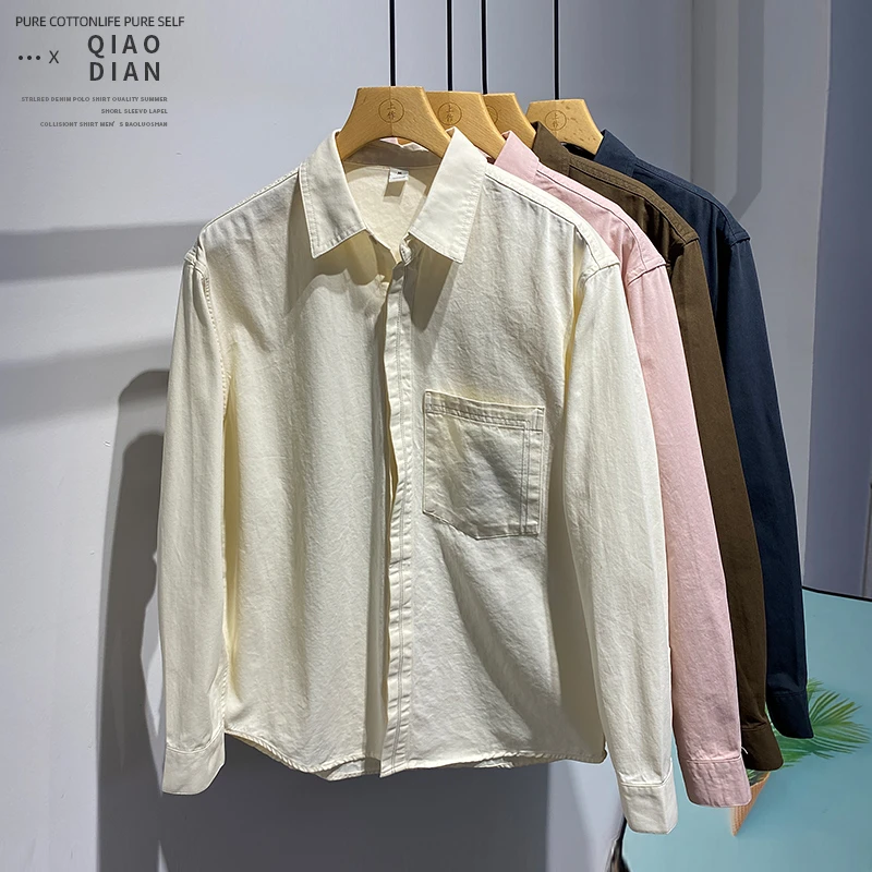 百搭拼接时尚潮流风轻奢设计个性翻领外套春季休闲落肩长袖衬衫男