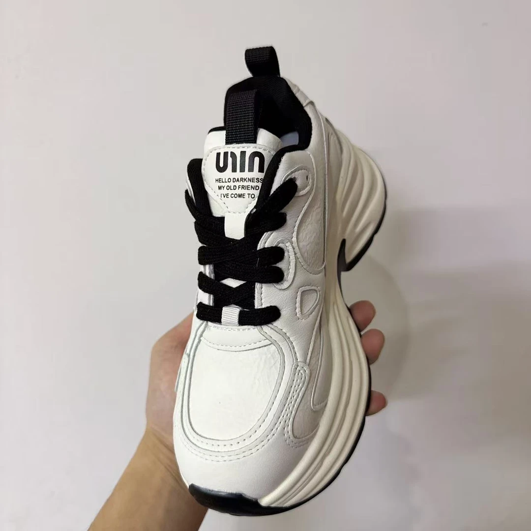 5037厚底老爹鞋女2025新款春秋皮面小白运动鞋学生休闲跑步鞋