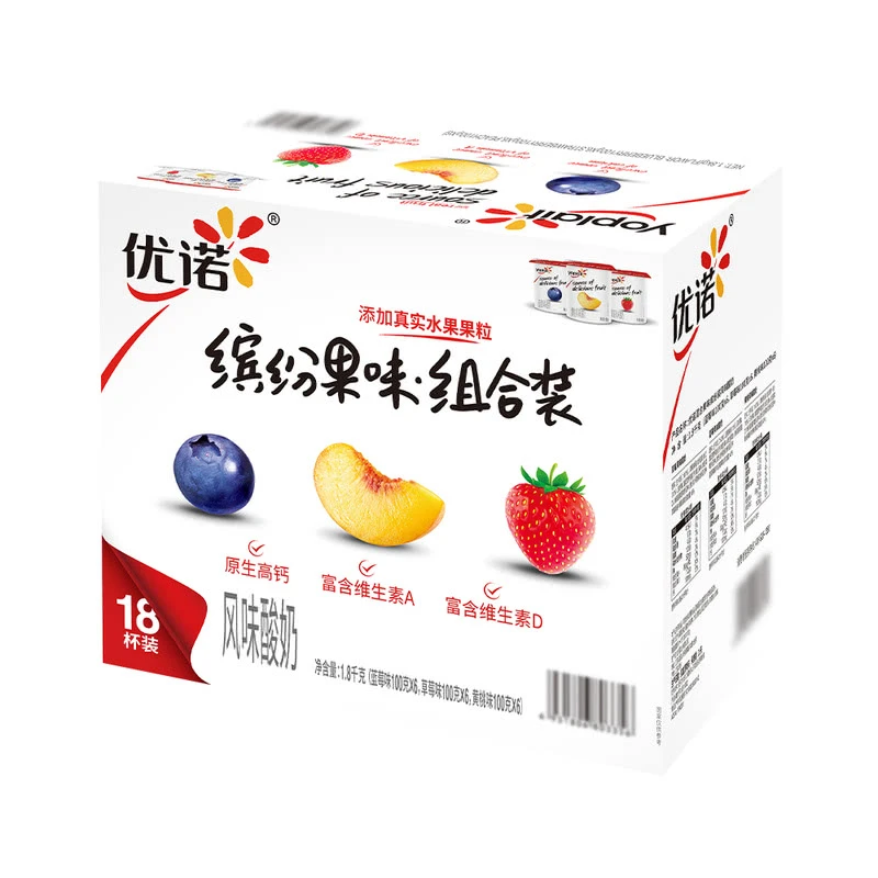 优诺 混合口味缤纷装风味酸奶 100g*18早餐必备营养奶