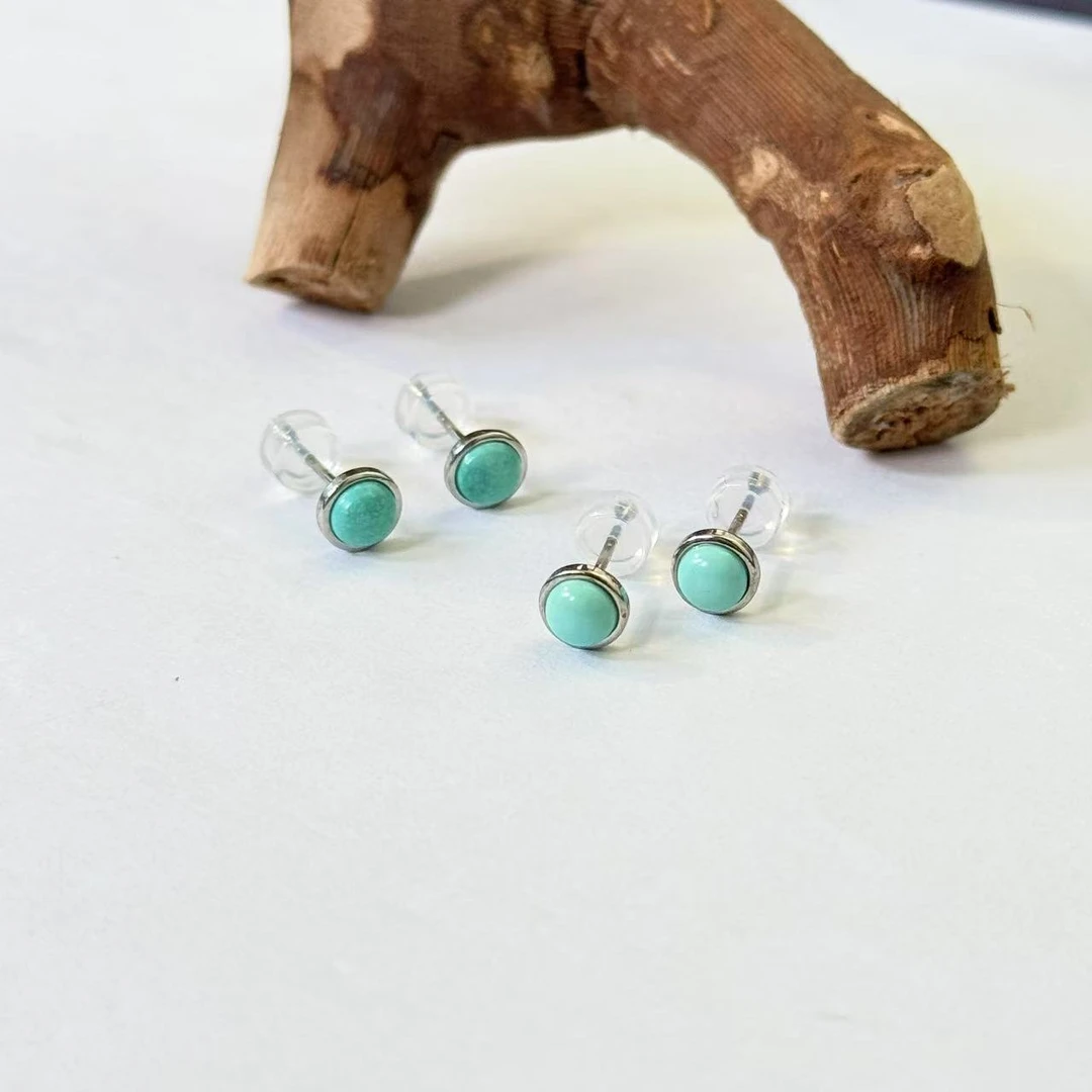 925银硅胶手链 【景润】原矿圆形蛋面耳钉简约耳饰 多样性发一对