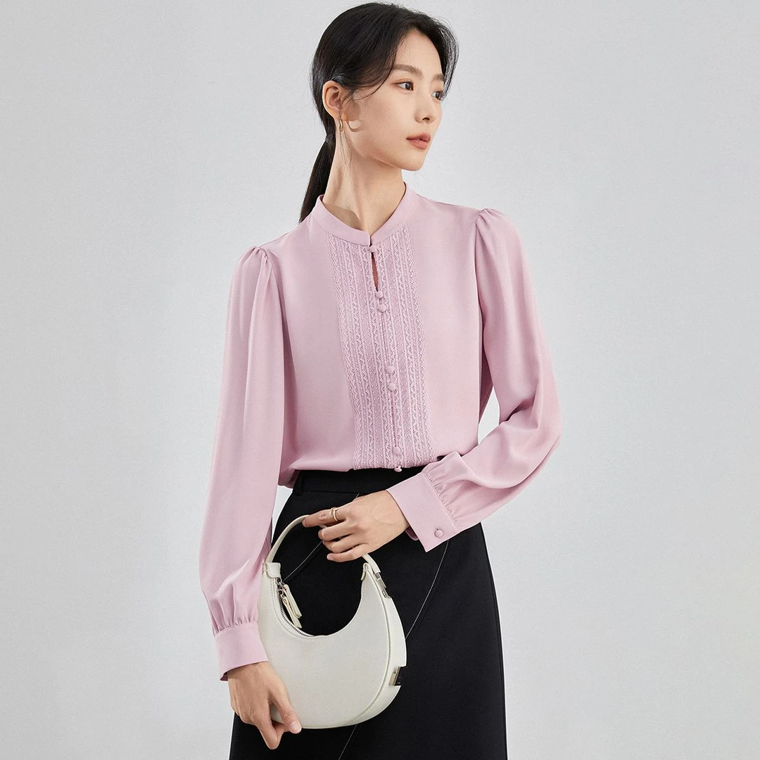 【杨杨专属】专柜气质衬衫上衣衬衣女长袖设计感通勤8493020粉紫色
