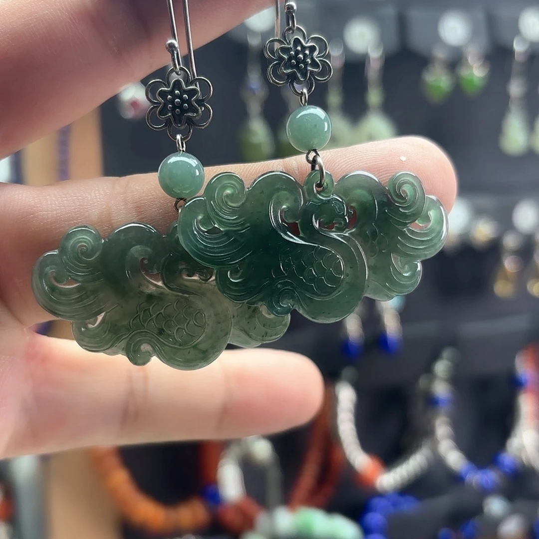翡翠银S925镶嵌耳饰