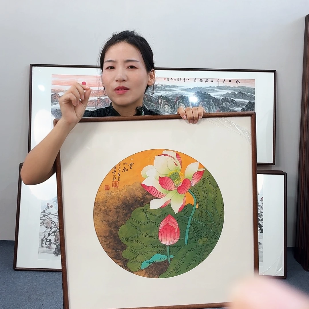 国画手绘作品荷花60×60尺寸