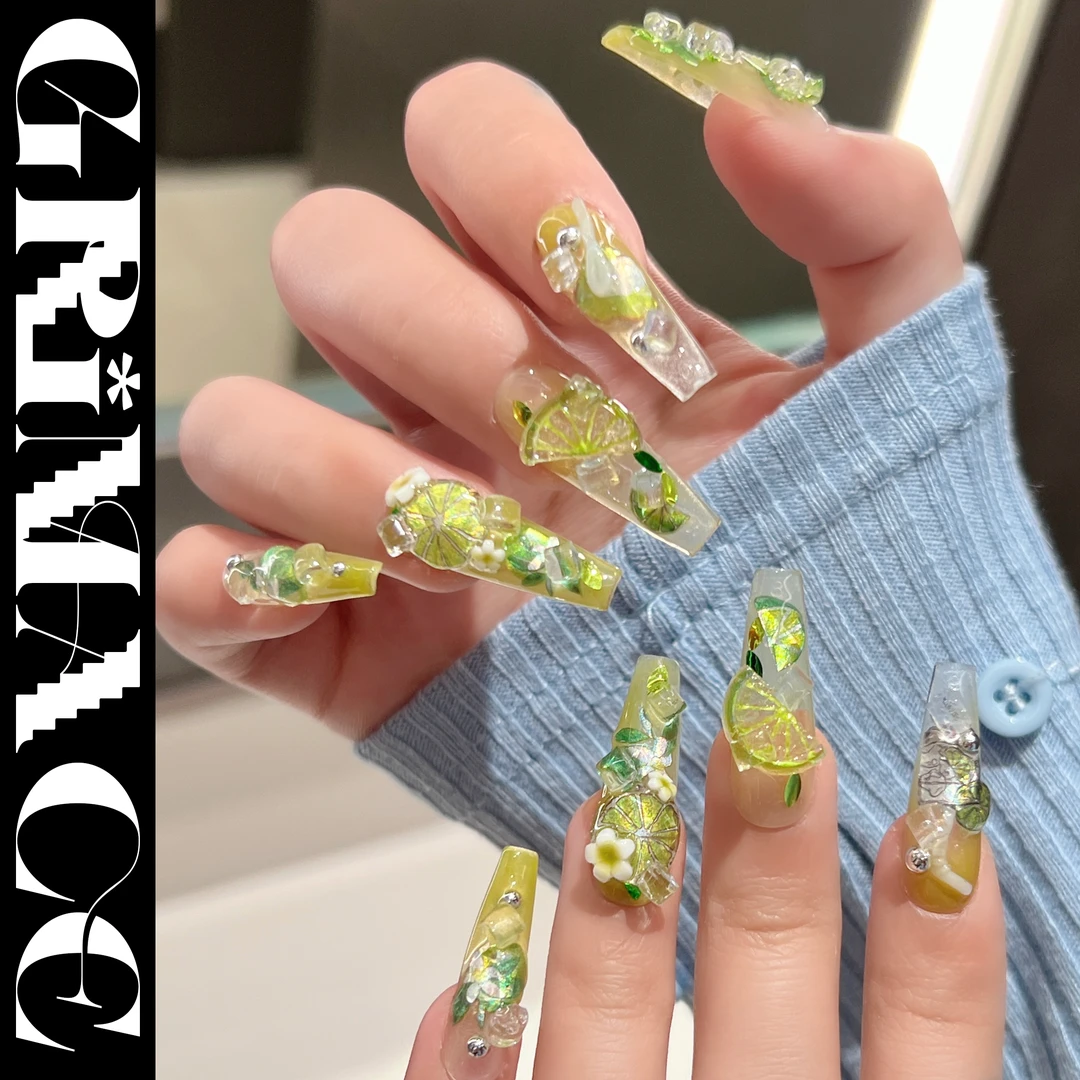 【柠好】怪相录纯手工穿戴美甲/春日水果盛宴/多巴胺加冰柠檬长甲