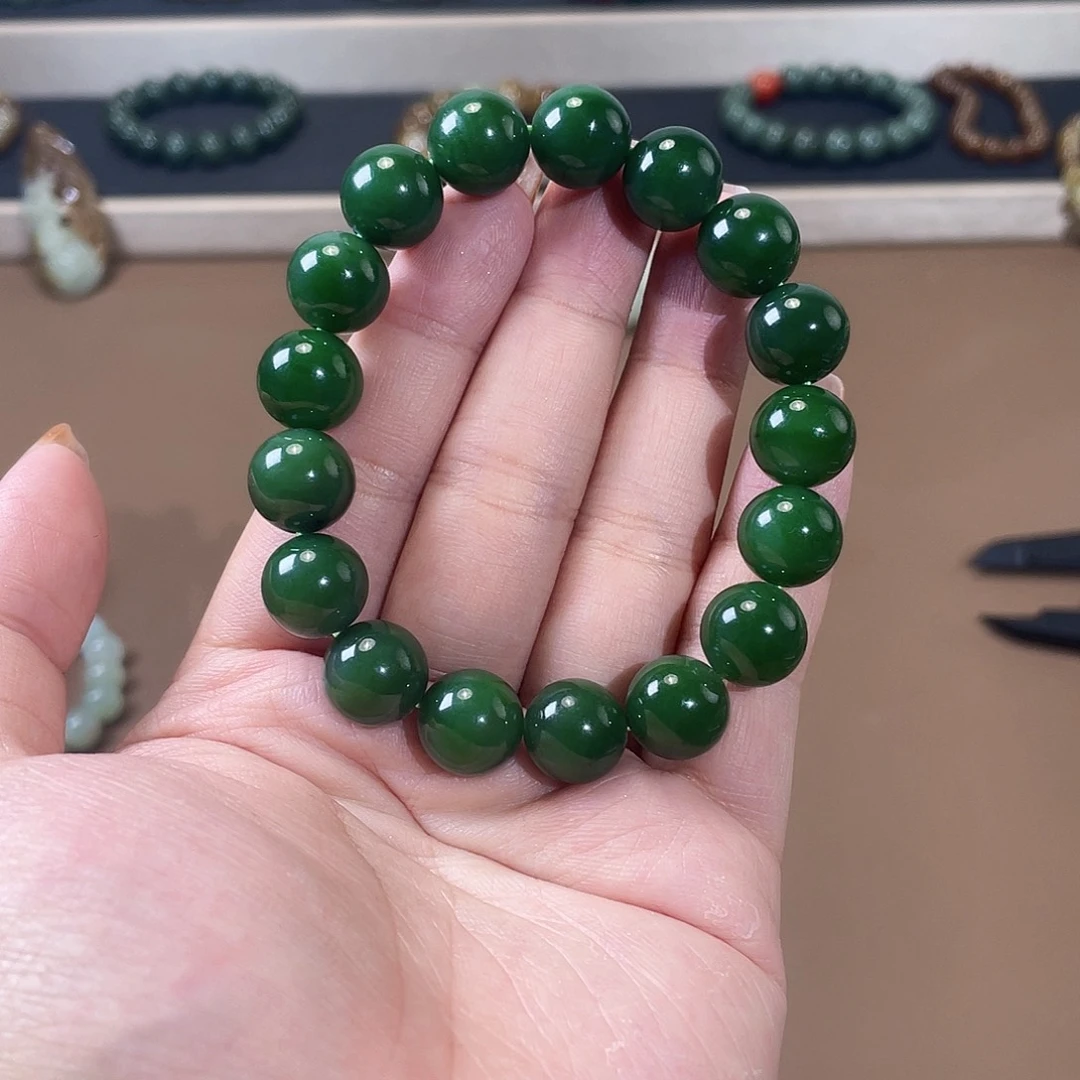 手链未镶嵌和田玉（碧玉）俄老料 32 12 辣阳绿