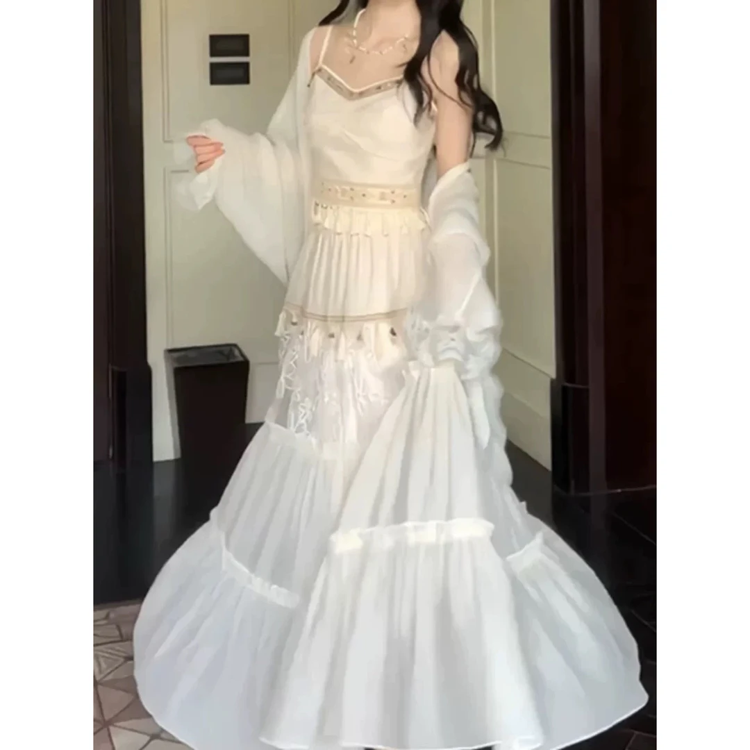 波西米亚风流苏吊带短上衣套装裙高级感仙女气质抹胸半身裙两件套