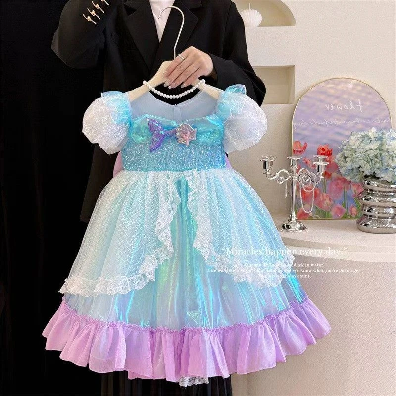 女童蓬蓬纱秋冬艾莎毛衣裙礼服连衣裙法式洋气夏季女