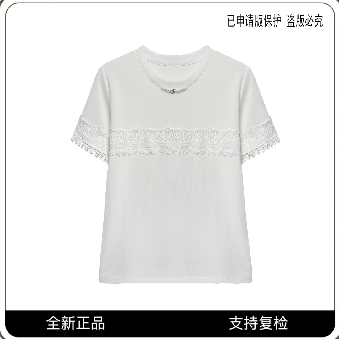 【SMVP Tiberian】66360#时尚蕾丝拼接T恤2025百搭设计师个性上衣