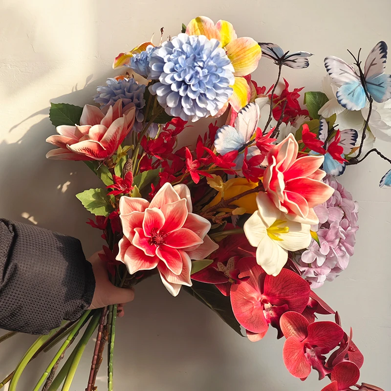 高档仿真花系列稿质感蝴蝶兰玉兰花福桶插花装饰diy材料拍摄道具