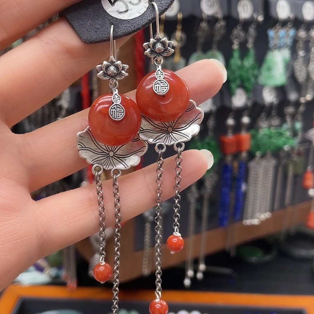 南红玛瑙耳饰银S925镶嵌腻*g j k j h j h h