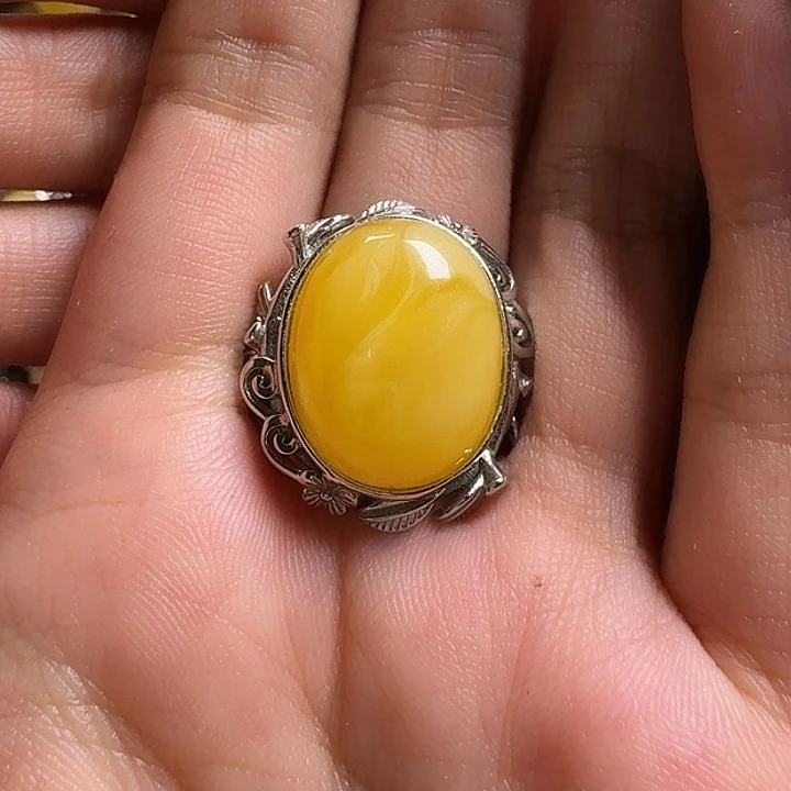 蜜蜡银S925镶嵌戒指戒指