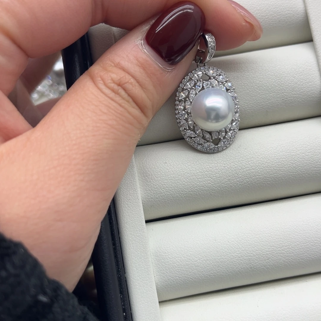 银S925镶嵌海水珍珠吊坠(不含链)