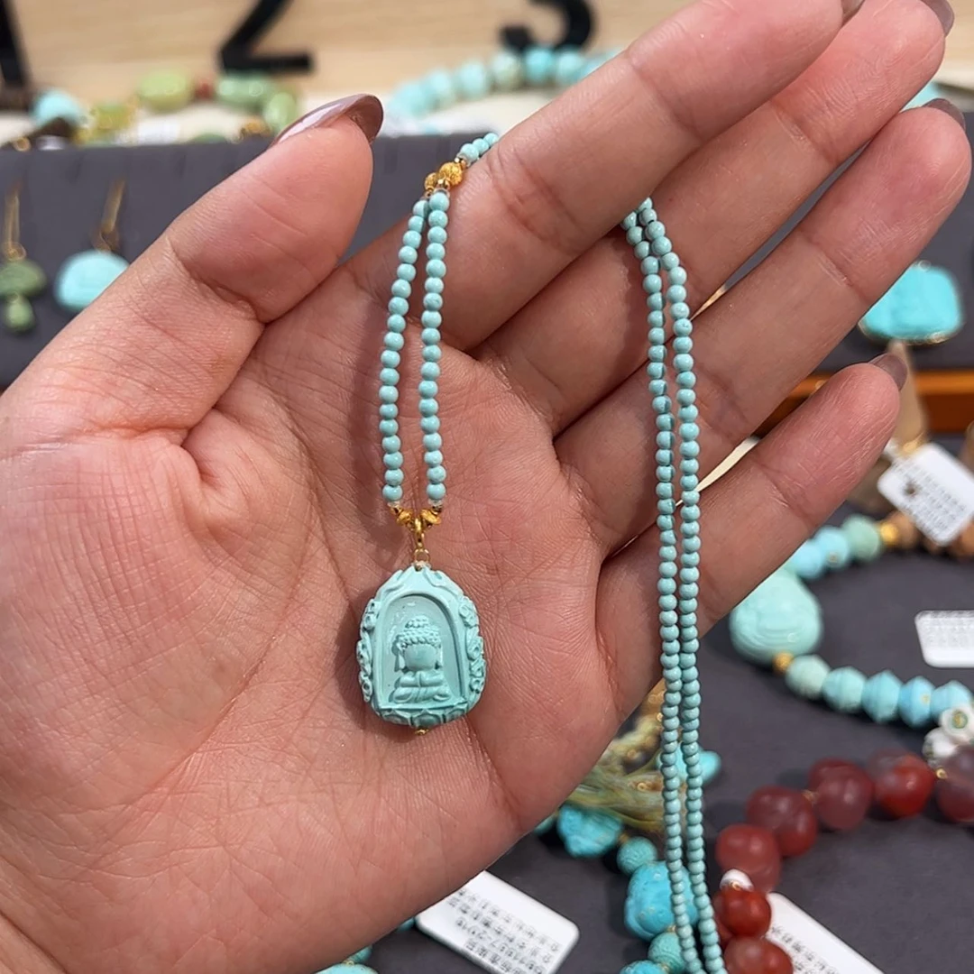 【闪购商品】18K金镶嵌绿松石套链宝宝佛套链
