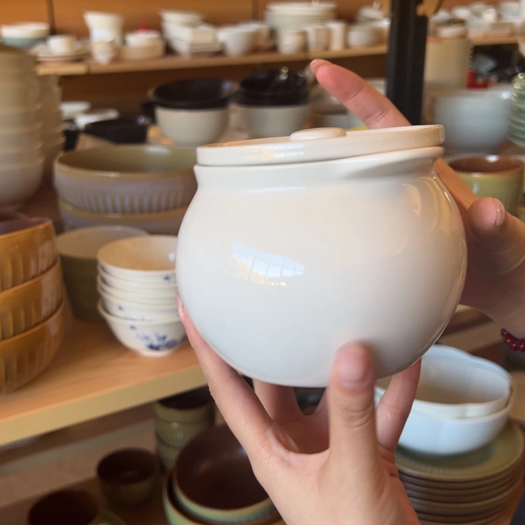 新骨瓷095瑕疵慎拍白色灰调  小号猪油罐