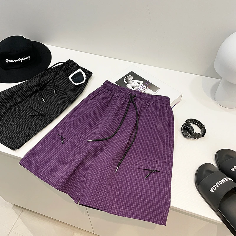 【清仓】基础百搭男大童夏季速干短裤轻薄男孩潮酷五分裤宽松暗格纹