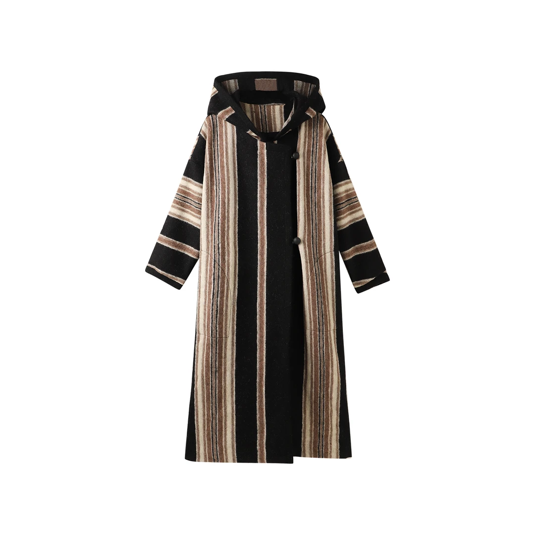 850WF-英伦简约气场条纹开衫连帽连衣裙