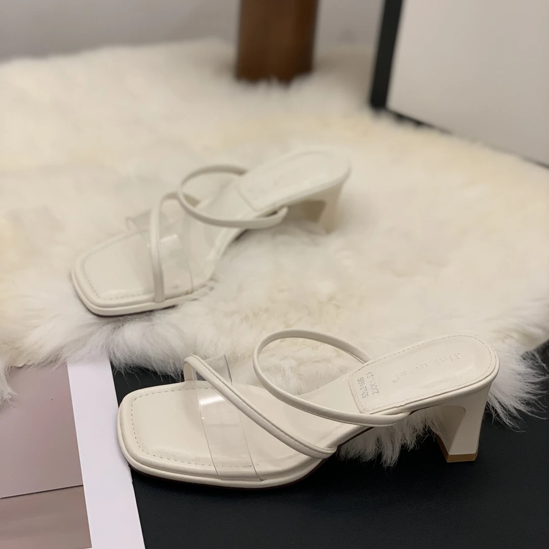 气质中跟凉拖鞋女外穿2025新款夏季百搭透明一字拖仙女风露趾凉鞋