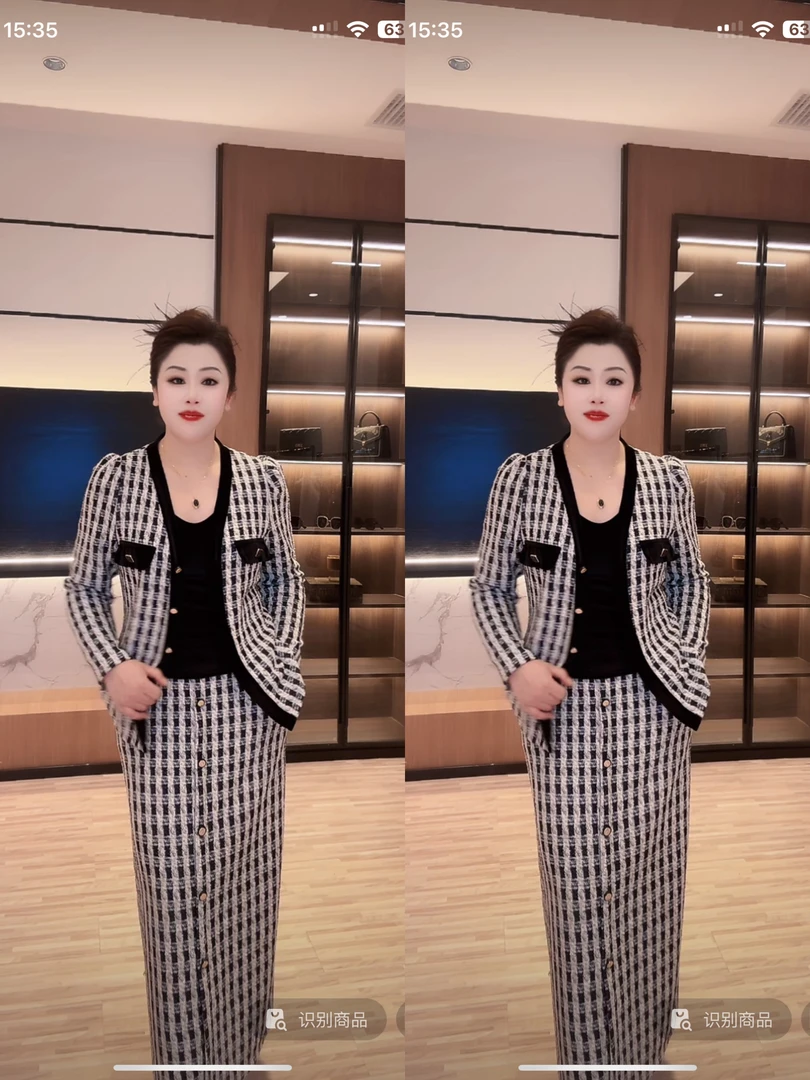 1820小香风套装裙女秋季新款轻熟气质千鸟格外套半身裙两件套NJ