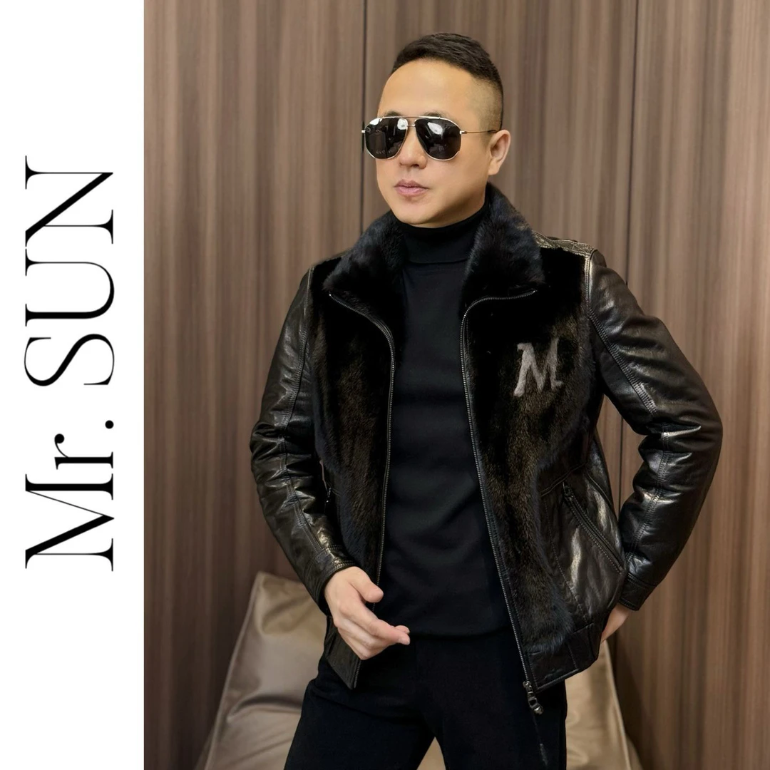 22653 孙先生|高奢男款皮草外套水貂拼山羊皮鹅绒羽绒服