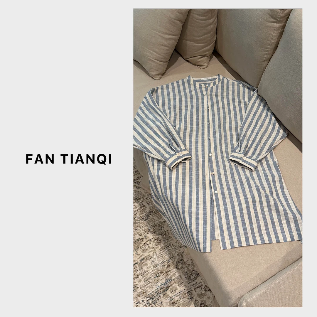 范天奇/FAN TIANQI【海蓝条】廓版全棉条纹防晒衬衫外套FZSH55106