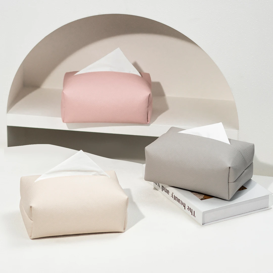 皮革纸巾盒高级感客厅卧室桌面创意艺术感奶油风抽纸盒收纳袋车载