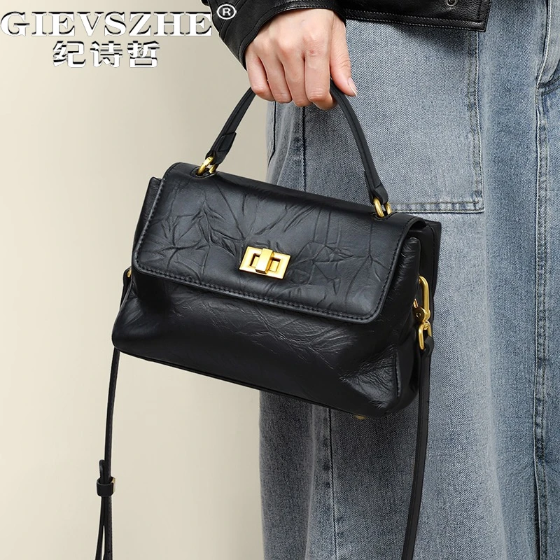 纪诗哲包包女大容量手提包斜挎黑色背包送女友老婆双旦情人节礼物